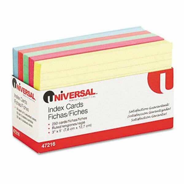 Universal Battery Universal  Index Cards  3 x 5  Blue/Salmon/Green/Cherry/Canary, 250PK UN33116